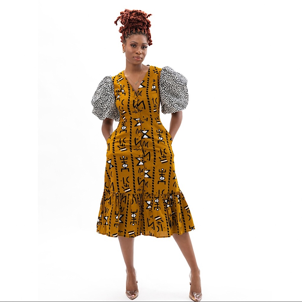 Puffy Sleeves Dress with pockets